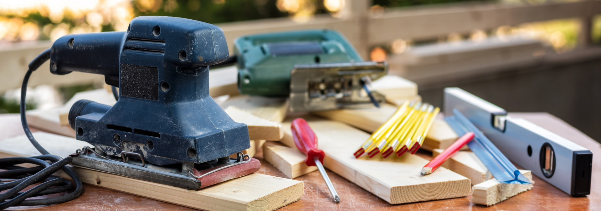Power tools sitting on a desk