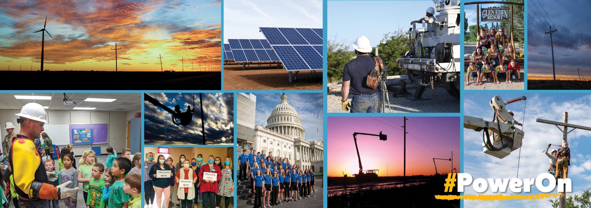 Collage of pictures with members, linemen and other co-op staff