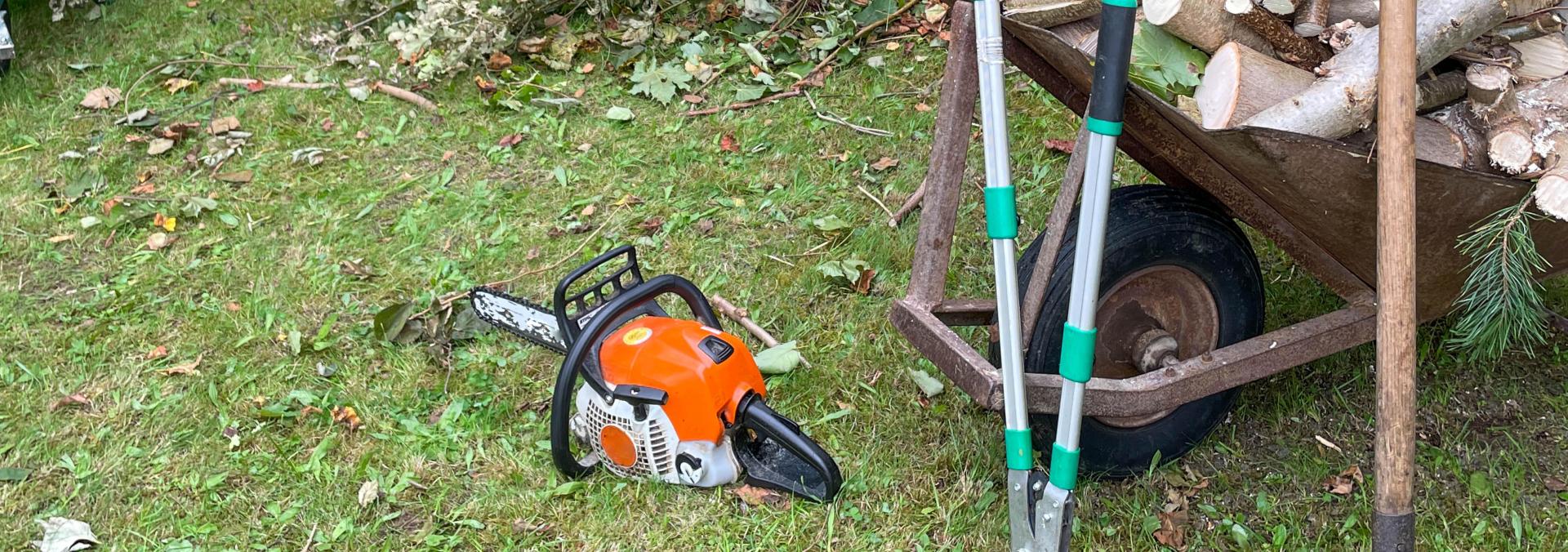 Chainsaw sitting in the grass
