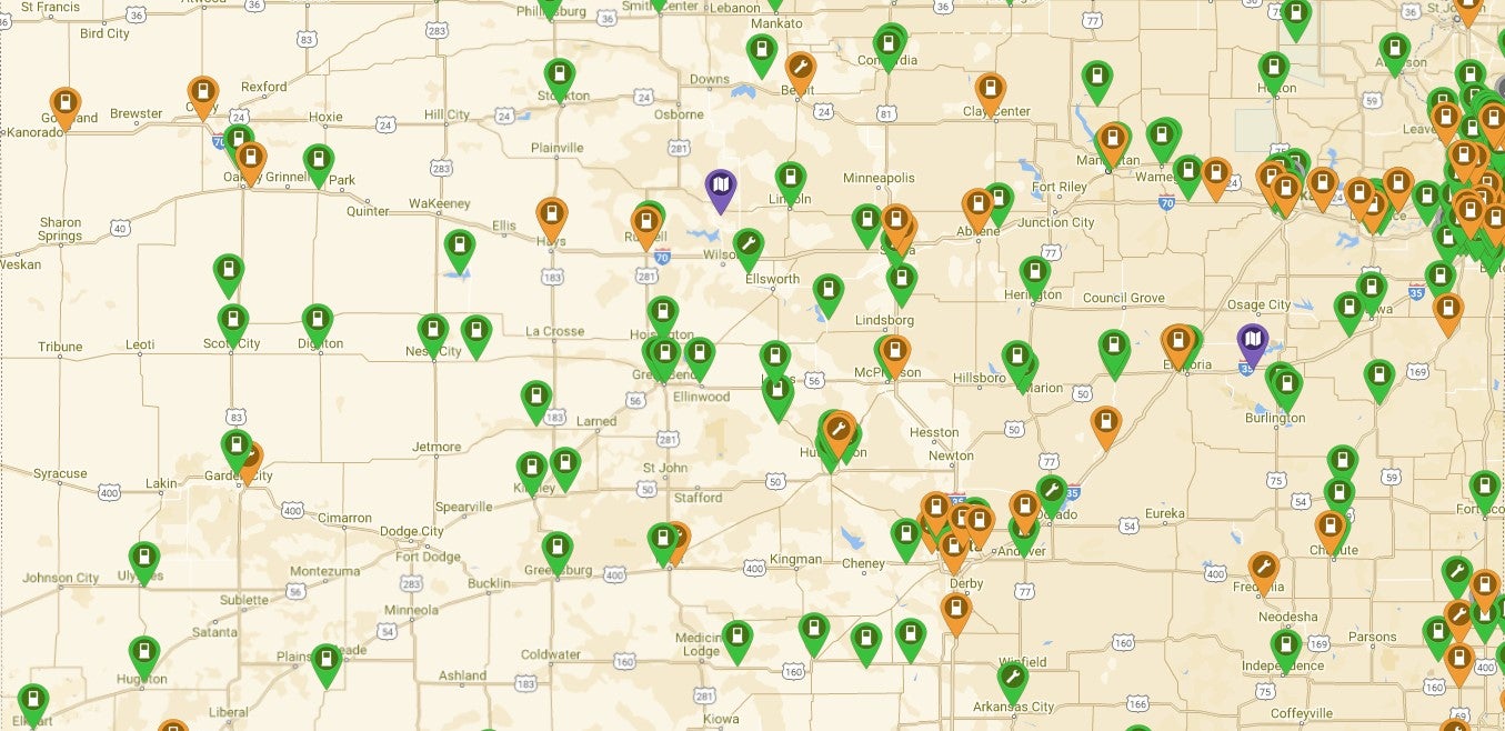 map of kansas charging stations