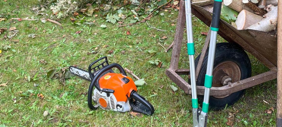 Chainsaw sitting in the grass