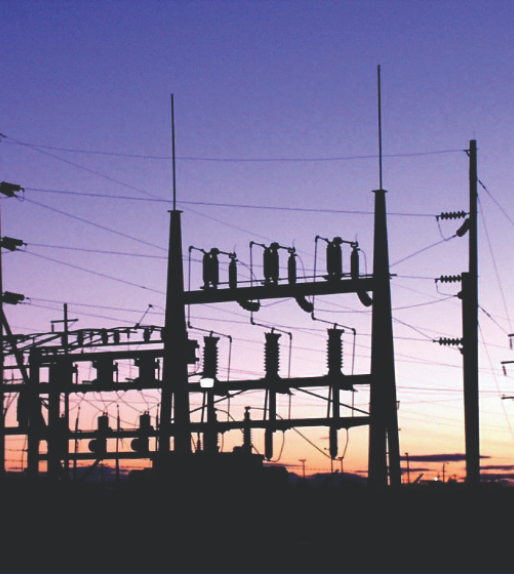 Substation with sunrise in background